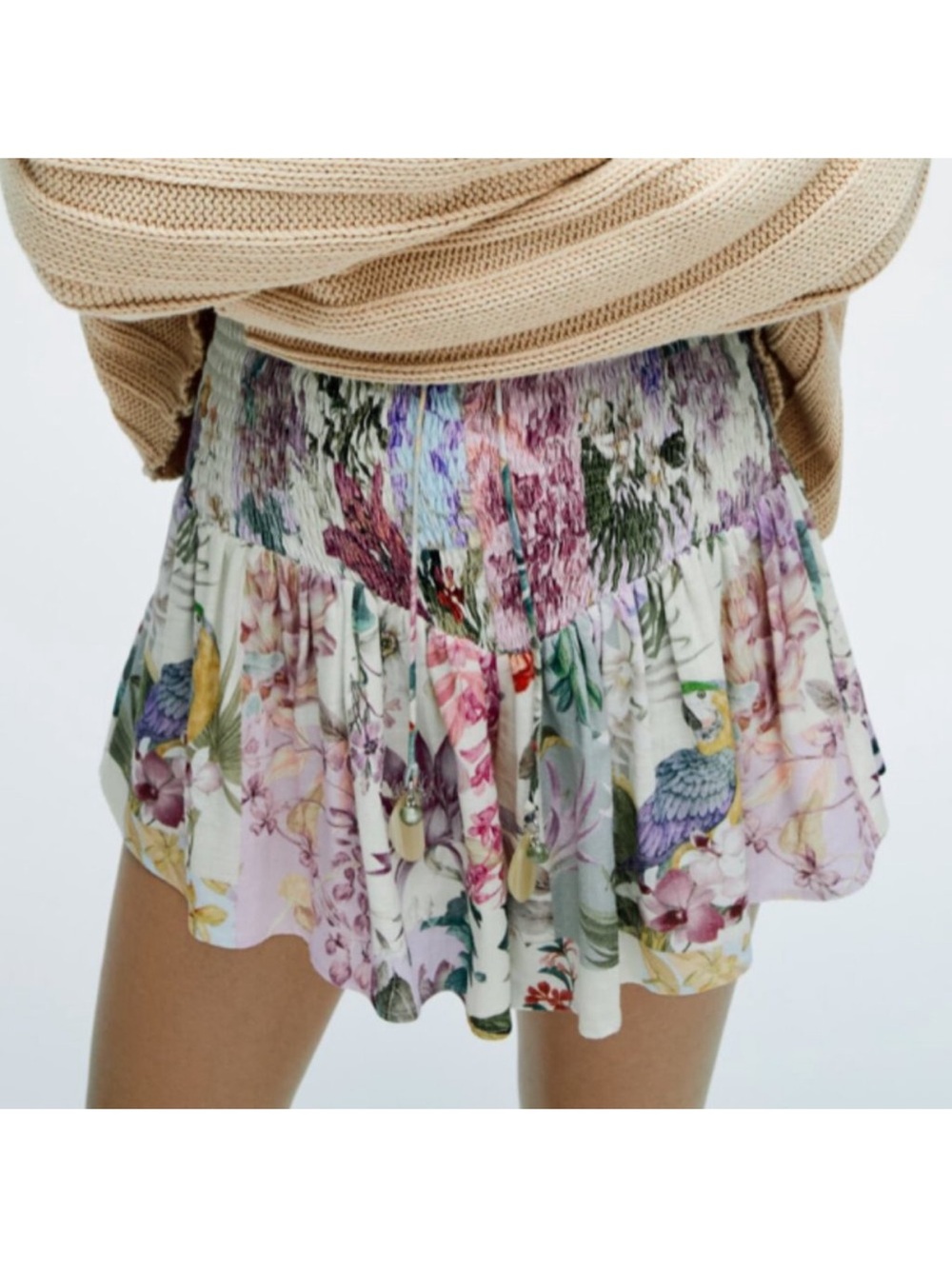 Zara Pastel Floral Smocked Ruffle Shorts - White, Pink, Purple, Yellow, Green - Picture 5 of 8